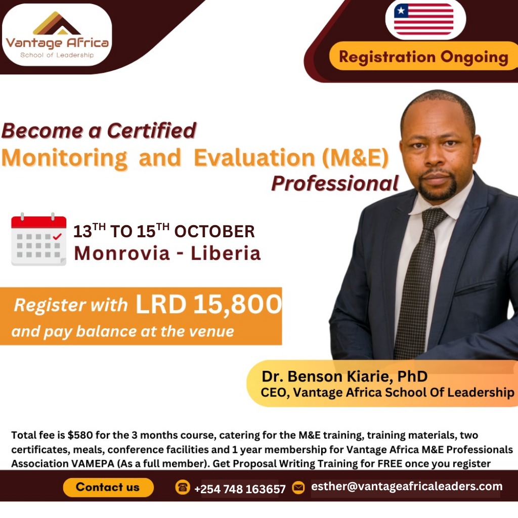 Become a Certified Monitoring and Evaluation Professional - Liberia  Training .